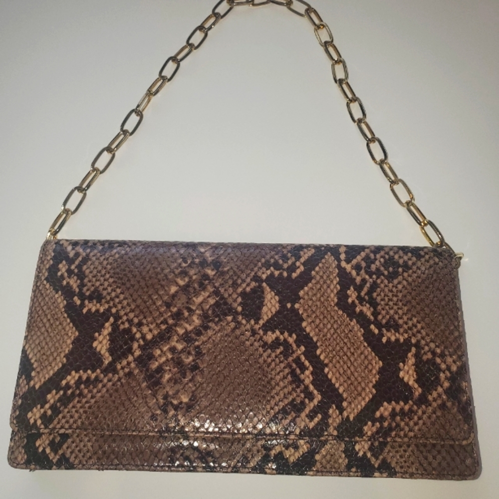 Bloomingdale's Genuine Snake Skin Leather Chainlink Shoulder/ Clutch Bag